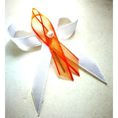 Svatební mašličky s perličkou 4 cm - bílo-oranžové šifonové – Zboží Dáma