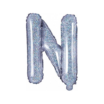 PartyDeco Fóliový balónek Mini Písmeno N 35 cm holografický