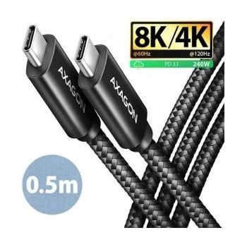 AXAGON BUCM4X-CM05AB, NewGEN+ USB-C USB-C cable, 0.5m, USB4 Gen 3×2, PD 240W 5A, 8K HD, ALU, braided, black