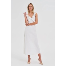 Marisse Moodo White Midi Dress With Ruffles On The Neckline biela