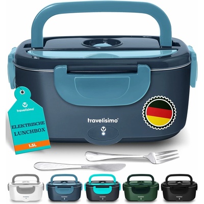 Amzon Elektrický obědový box TRAVELISIMO 80W 1,5 l, elektrický obědový box 3 v 1, ohřívání jídla na cesty 12 V/24 V/220 V, do práce, do auta, do nákladního auta