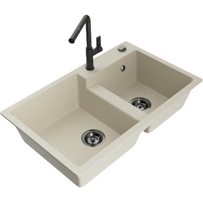 Mexen Tomas гранитна мивка с 2 отделения и кухненски смесител Flora, бежов - 6516-69-670401-70-B (6516-69-670401-70-B)