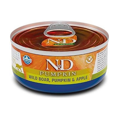Farmina N&D Cat Adult Pumpkin, Boar & Apple - пълноценна мокра храна без зърнени култури за котки над 1 година с глиганско месо, тиква и ябълка, консерва - 70гр