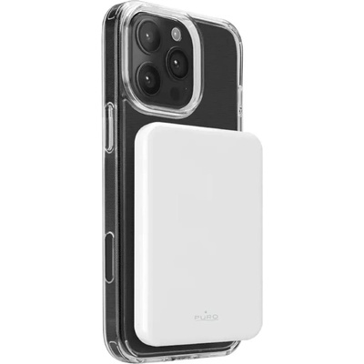 Преносима батерия Powerbank Puro Mag Plus 5000mAh 20W Qi2 съвместим с MagSafe 1x USB-C захранване - бял (PUFCBB50P5MAGWHI)
