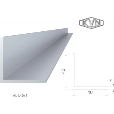 L profil 40x40x3mm,dĺžka 6000mm, materiál EN AW-6060 T66, prírodný hliník bez povrchovej úpravy, cena za kus
