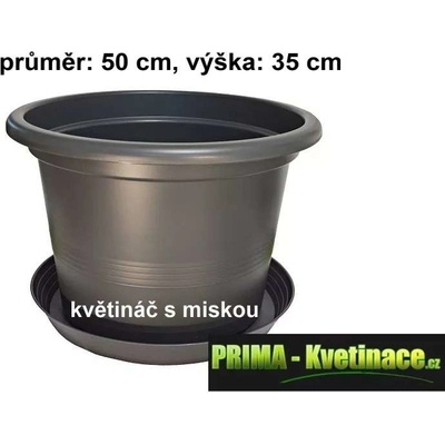 PLASTKON Plastový kulatý květináč 50 cm s miskou – antracit