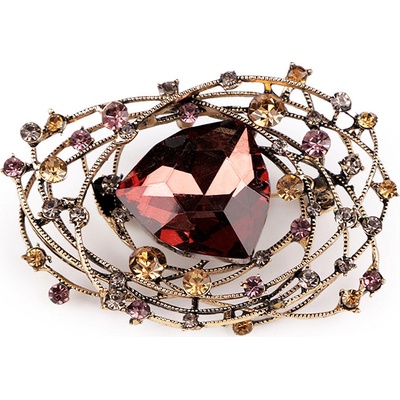 Stoklasa brož s broušenými kamínky a kamenem 2 cyklámenová zlatá