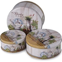 Emocio Plechová kulatá dóza Herbs 200 × 90 185 × 80 140 × 65 mm 3 ks