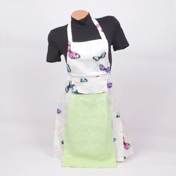 Image 1 of Готварска престилка в бяло с пеперуди и хавлиена кърпа