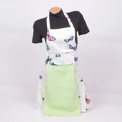 Готварска престилка в бяло с пеперуди и хавлиена кърпа