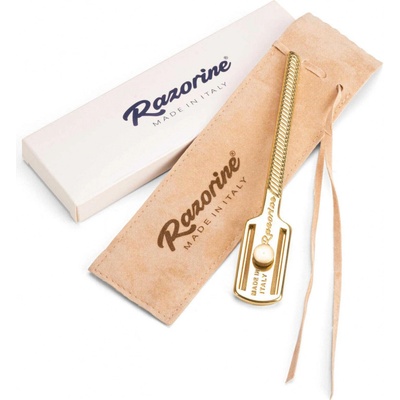 Razorine obojstranný holiaci strojček shavetta, celá čepeľ + DERBY Professional - náhradné žiletky, 10 ks VÝPREDAJ: Razorine Premium Brass - zlatá drážkovaná