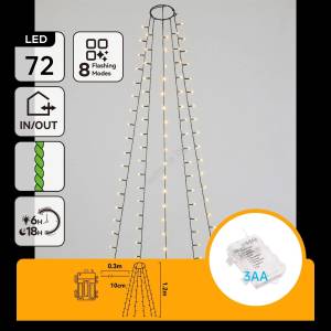 Aigostar - LED външна коледна гирлянда 72xLED/8 функции 3xAA 1, 2m IP44 топла бяла светлина (AI2434)