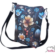 Crossbody A5 květy tyrkys nebo černá podšívka