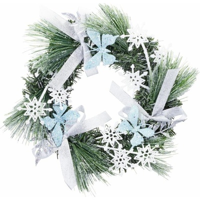 MagicHome Veniec na dvere Vianoce prírodný s mašľami a motýlmi 35 cm