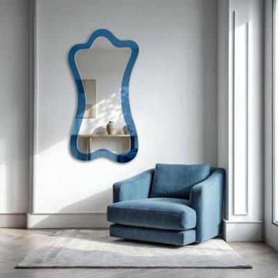 Alfaram Nepravidelné modré zrcadlo SAPPHIRE BLUE 70x133