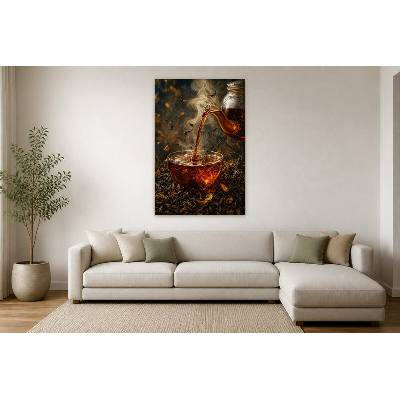 Obraz na plátně – Nalévání horkého čaje do skleněného šálku 90 × 135 cm