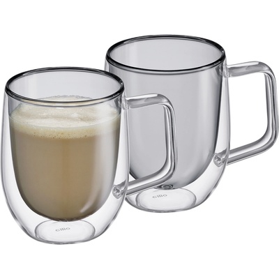 Cilio VENETO Dvoustěnné sklenice na capuccino sada 2 x kouřové sklo 250 ml