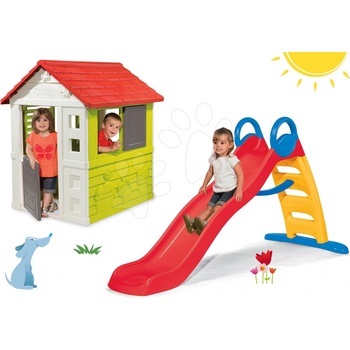 Smoby Set domček Nature so zasúvacou okenicou a šmykľavka Funny toboggan 2 metrová SM810704-8