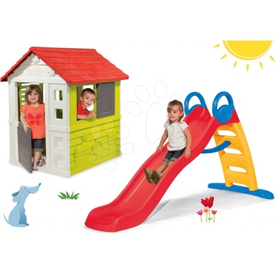 Smoby Set domček Nature so zasúvacou okenicou a šmykľavka Funny toboggan 2 metrová SM810704-8