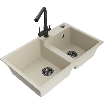 Mexen Tomas гранитна мивка 2-камерна с кухненски кран Duero, бежова - 6516-69-671600-70 (6516-69-671600-70)