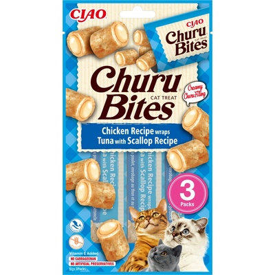 Churu Cat Bites Chicken wraps&Tuna Scallop Purée 3 x 10 g