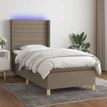 vidaXL Боксспринг легло с матрак и LED, таупе, 90x200 см, плат (3138929)