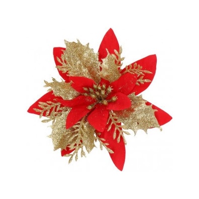 SPRINGOS Vánoční hvězda s klipem 13x13 cm zlato-červená CA0729-XG
