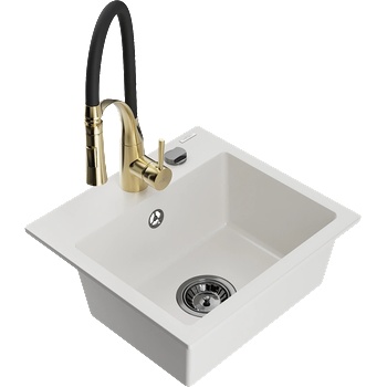 Mexen Milo мивка от гранит с 1 отделение и кухненски смесител Aster, бял - 6505-20-73450-57-B (6505-20-73450-57-B)