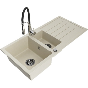 Mexen Andres гранитна мивка с 1, 5 камери с отцедник и кухненски смесител Aster, бежов - 6515-69-73450-07-B (6515-69-73450-07-B)
