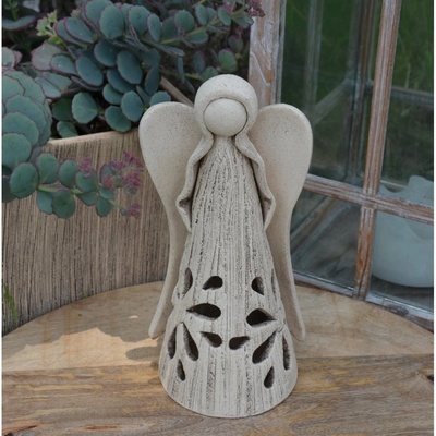 Keramický Anděl s květinou na svíčku Motiv: šamotový – Zboží Dáma