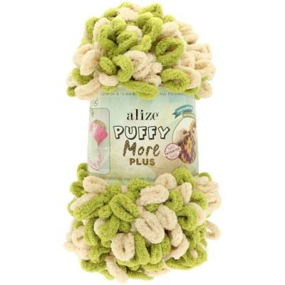 Alize Puffy More Plus 8007 světle béžová se zelenou barvou