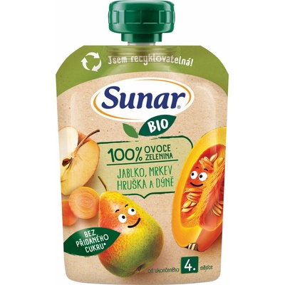 Sunar BIO ovocno-zeleninová kapsička jablko, hruška, mrkva, tekvica 100 g