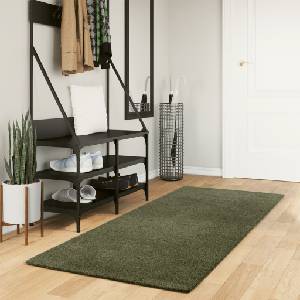 vidaXL Килим HUARTE с къс косъм, мек и миещ се, горско зелен 80x200 см (375091)