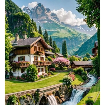 Norimpex - Puzzle Diamant painting: House in the Swiss mountains 30x40cm - 1 - 39 piese
