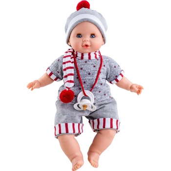 Paola Reina Realistické miminko chlapeček Alex s pruhovanou šálou