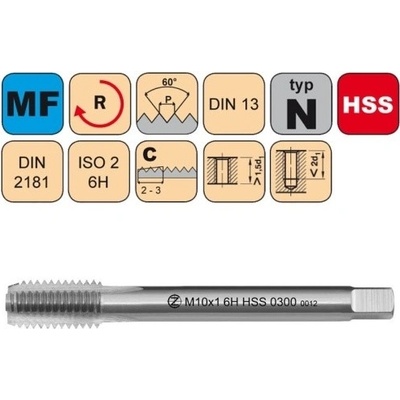 NÁSTROJE CZ Sadový závitník /CZZ0300/ M12x1,25 ISO2 HSS DIN 2181 Závit: M12x1.25-SD celá sada