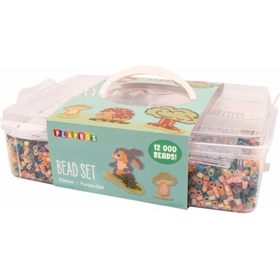 PLAYBOX Zažehlovací korálky v plastovém kufříku Mellow pastel + destička a předlohy 12000ks