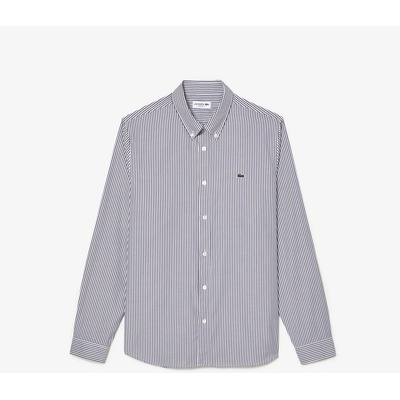 Lacoste Regular-Fit Striped Cotton Shirt - White Navy