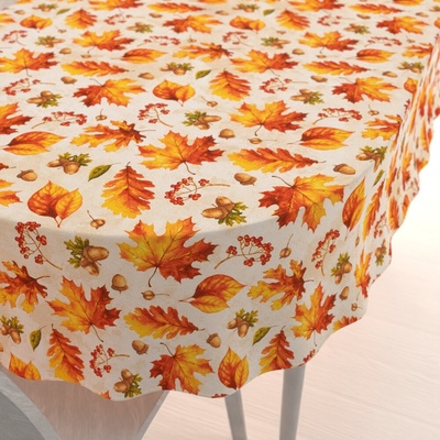 Biante oválný ubrus Leona LN-182 Zlatý podzim na béžovém 130x220 cm