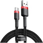 Baseus Кабел с въжена оплетка и бързо зареждане за устройства с USB-C порт (100 см) - Baseus Cafule USB-A to USB-C Cable 3A (CATKLF-U91) (черен-червен) (CATKLF-B91)