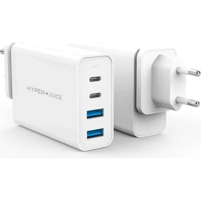 HYPER by Sanho HyperJuice 100W GaN USB-C Charger - захранване за ел. мрежа с 2xUSB-A и 2xUSB-C (PD) изходи за мобилни устройства (бял)