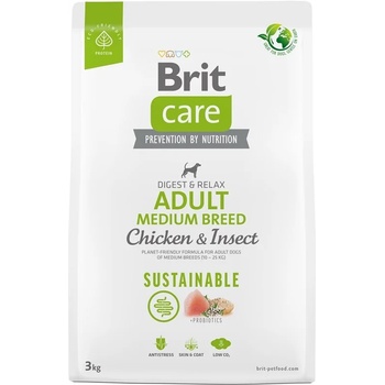 Brit BRIT Care Dog Sustainable Adult Medium Breed Chicken & Insect Храна за кучета, суха, за възрастни, средна порода, с пилешко и насекоми, 3 kg