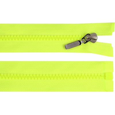 Zip kostěný dělitelný No 5 délka 90 cm - bundový s ozdobným jezdcem barva 229 žlutá - neon