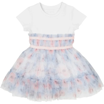 Guess Комбинирана рокля с къс ръкав в бяло със син тюл с пеперуди за мини момиче Guess