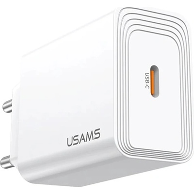 USAMS T69 Променливотоково зарядно устройство Type-C с гнездо 30W, PD бързо зарядно устройство 3.0, FEHÉR CC329TC01 (CC329TC01)
