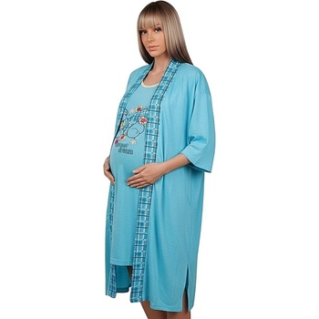 Тюркоазено син комплект нощница с халат за кърмачки с мече