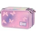 St. Majewski St. Right Pink Butterflies ученически несесер с 3 ципа, ПЪЛЕН
