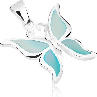 Šperky eshop Stříbrný přívěsek 925 motýlek s křídly zdobenými modrou perletí SP62.25