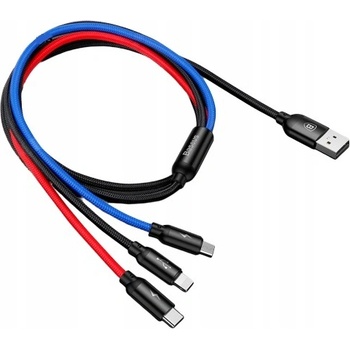 Baseus CAMLT-BSY01 Three Primary Colors 3v1 USB - micro USB / Lightning / USB-C nylonový opletený 3,5A, 1,2m, černý
