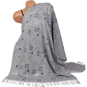Кашмирен дамски шал в сиво с фигури